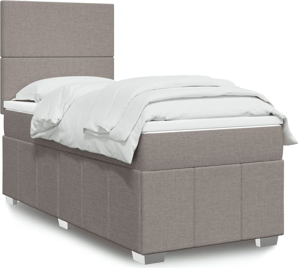 Schlichtes Boxspringbett mit Matratze - Taupe 90x200 cm Stoff Design Klassische Betten 2935248