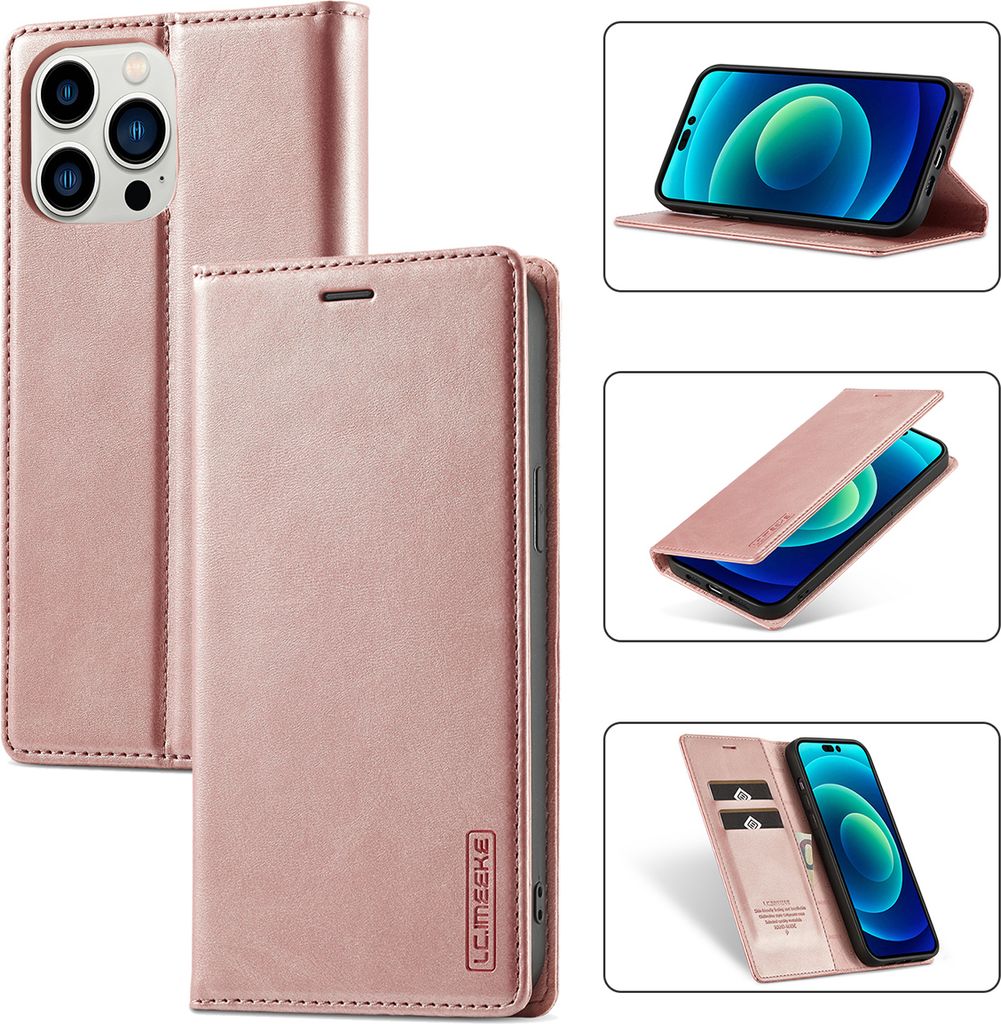 iPhone 14 Pro Hülle, Standfunktion Kartenfach Wallet Leder Schutzhülle für iPhone 14 Pro Pink