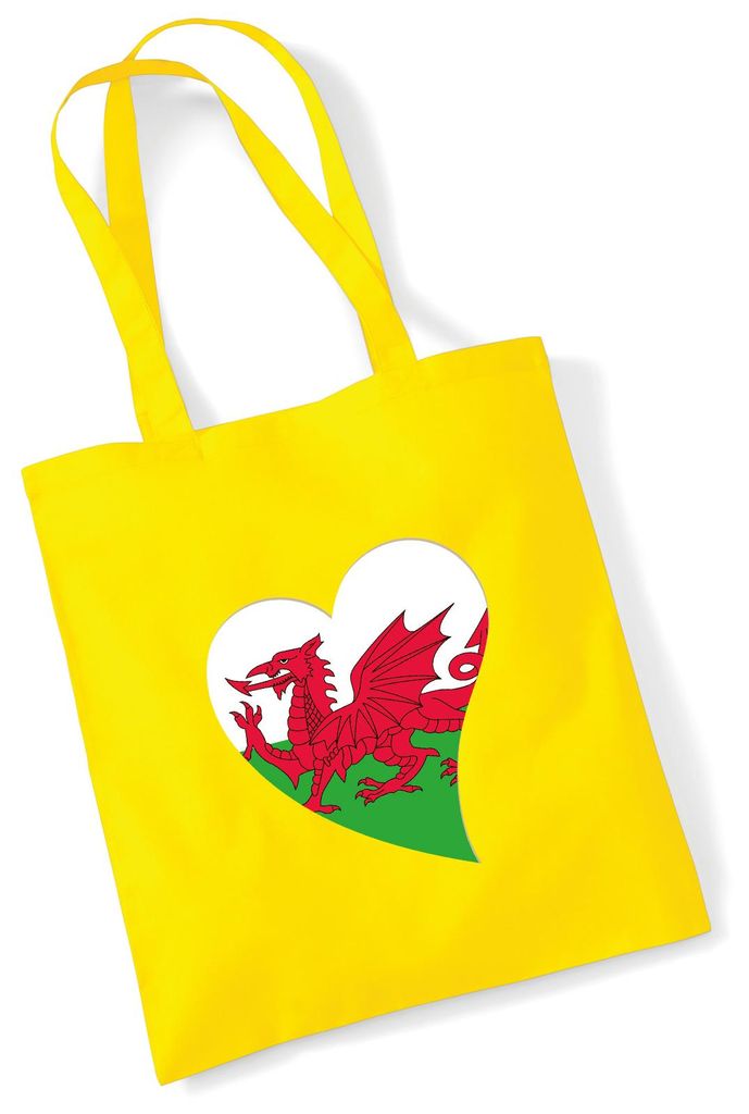Huuraa Jutebeutel Wales Flagge Herz 10 Liter Yellow Baumwolle Tasche Geschenkidee