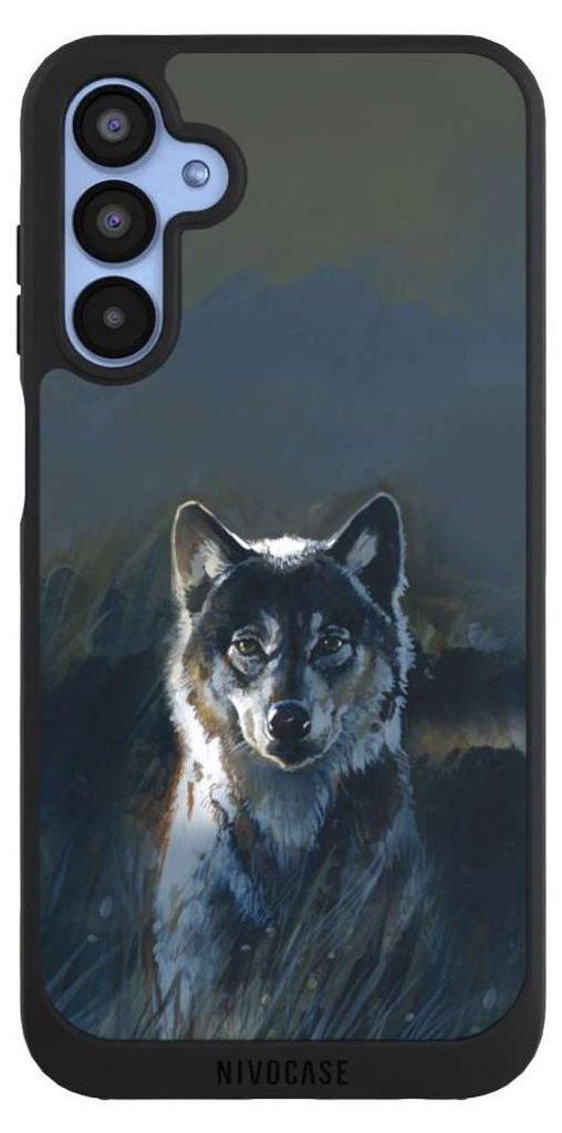NIVOCASE Handyhülle für Samsung Galaxy A15 5G Hülle NIVOpure Case Schwarz Malerei Natur Wolf