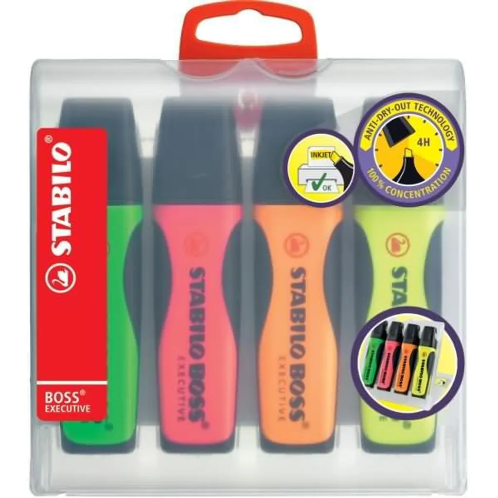 Set de 4 Surligneurs STABILO BOSS EXECUTIVE pour Réviser et Noter