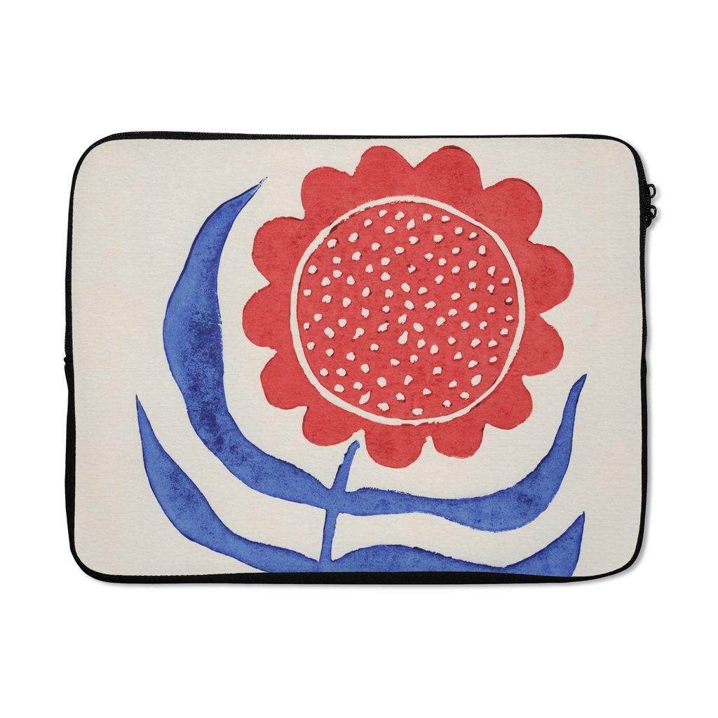 MuchoWow Laptop Hülle 17 Zoll Laptoptasche Blume - Pflanze - Rot - Blau - Zipper - Schutzabdeckung