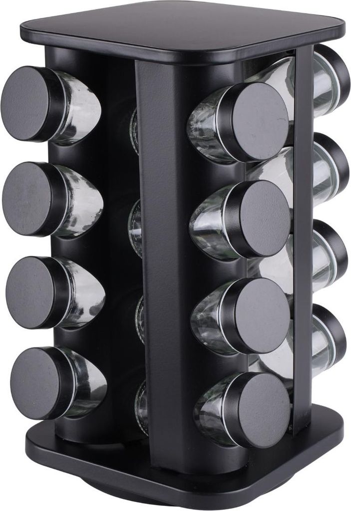Rotary Gewürzregal 16 Gläser schwarzes quadratisches Produktbild 