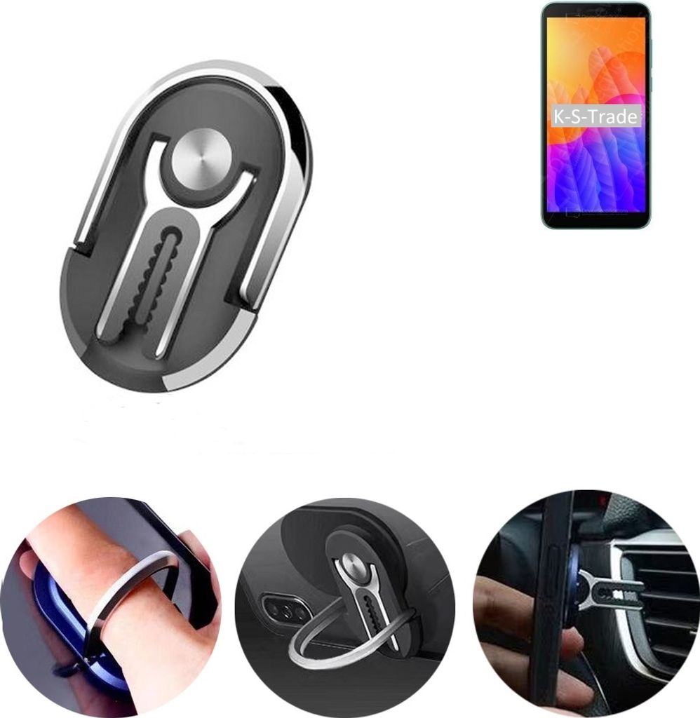 K-S-Trade 3in1 Smartphone-Ring Handy-Ring kompatibel mit Huawei Y5p Fingerhalterung Handyring Tischständer Lüftungsgitter-Halterung Tisch Ständer