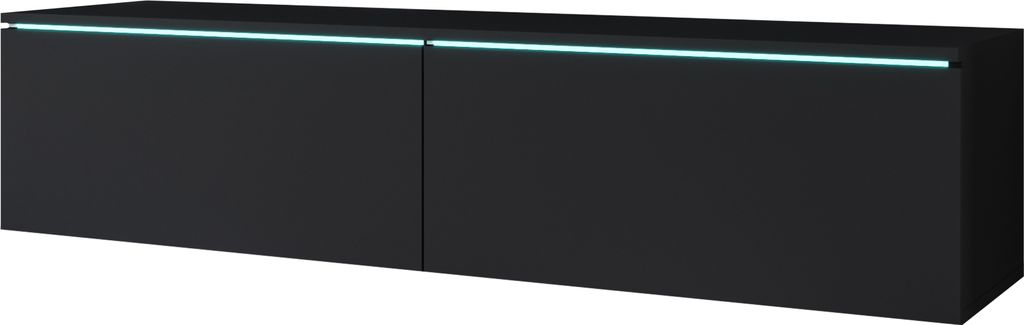 A modern, minimalist TV cabinet with integrated LED lighting.