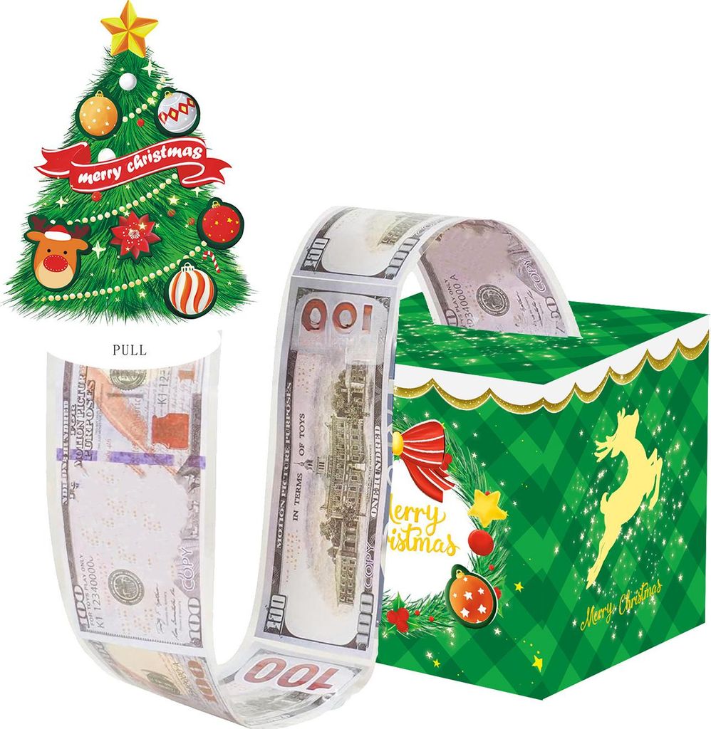 Weihnachtsgeldbox zum Herausziehen, DIY-Weihnachtsgeschenkbox mit transparenten Beuteln, Weihnachtsgeldhalter zum Herausziehen für Kinder und Erwa...