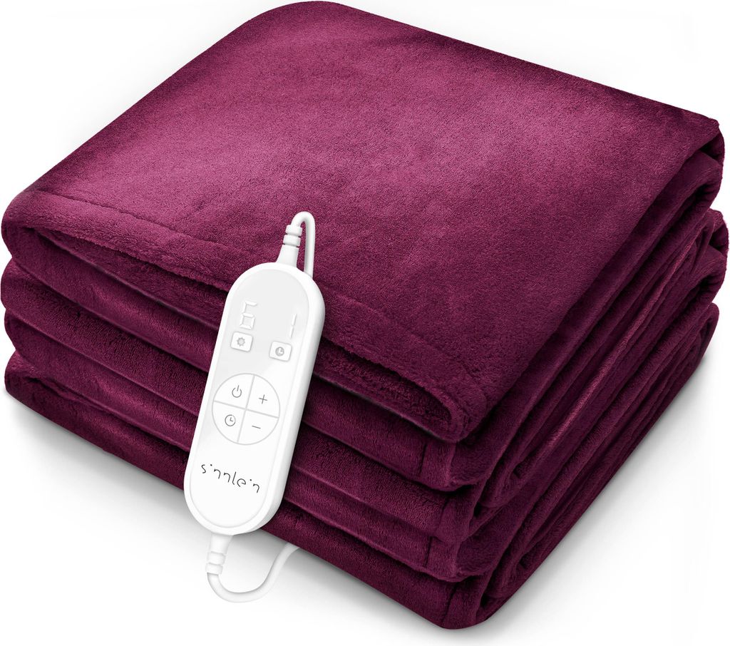 sinnlein Heizdecke aus Plüsch 160 x 120 cm SÜD | elektrische Wärmedecke mit Abschaltautomatik | Kuscheldecke | Timerfunktion | 9 Temperaturstu...