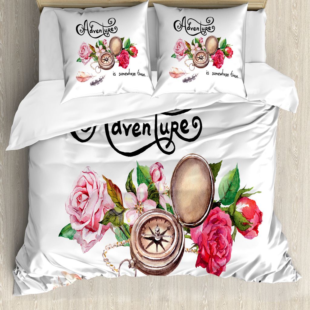 ABAKUHAUS Abenteuer Bettbezug, Alte Kompass-Blumen, Milbensicher Allergiker geeignet mit Kissenbezügen, 200 cm x 200 cm - 80 x 80 cm, Mehrfarbig