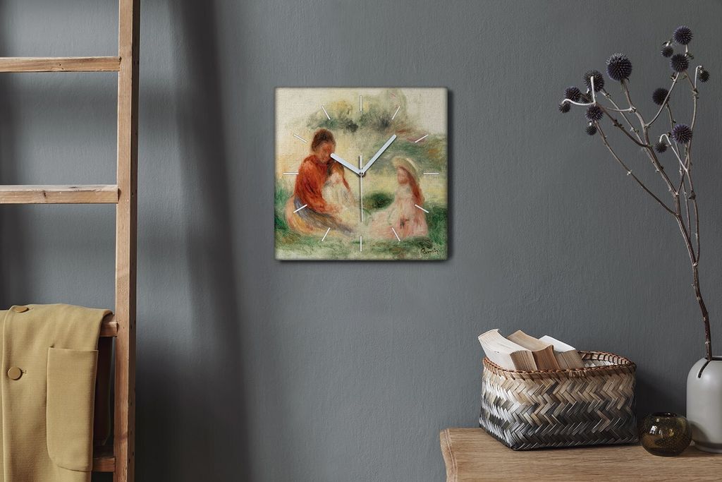 Coloray Hodiny Unikátní 30x30 cm Tiché hodiny Pro obývací pokoj a kuchyň Nástěnné hodiny Plátno Bílé ručičky hodin - mladá rodina