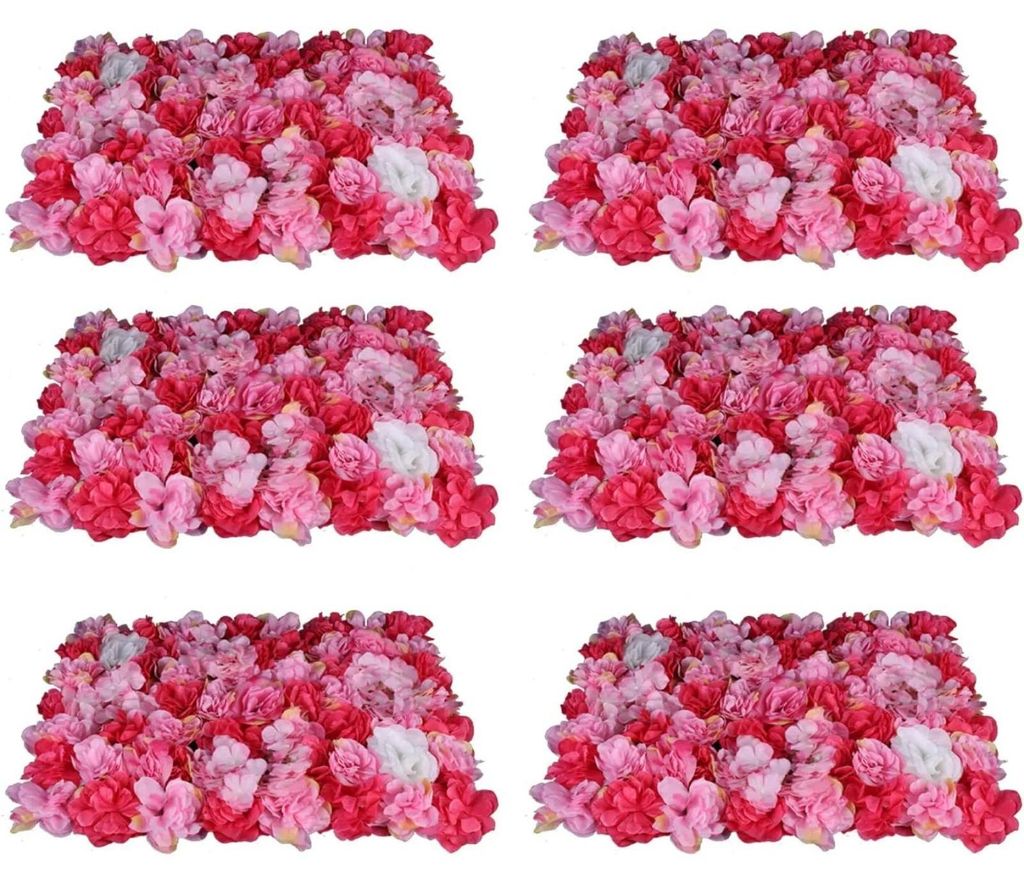 Kunstblumen Wandpaneele - 6er-Set 60x40 cm - Kunststoff - Blumenköpfe - Hochzeit & Wohndeko - Nur für Innenbereich - Rot