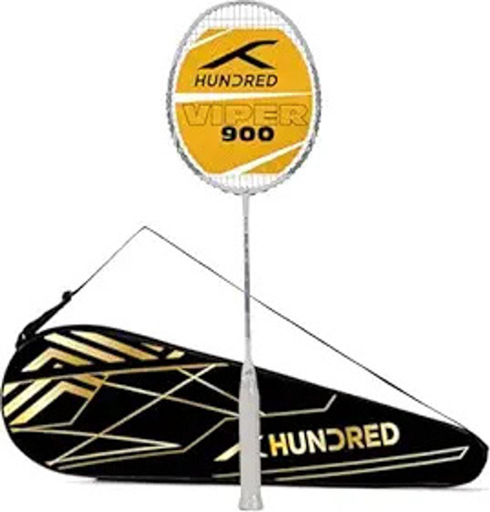 HUNDRED Viper 900 Carbon Fibre Strung Badminton Racket mit Full Racket Cover (Weiß/Blau) | Für fortgeschrittene Spieler | 79 Gramm | Maximale Sai...