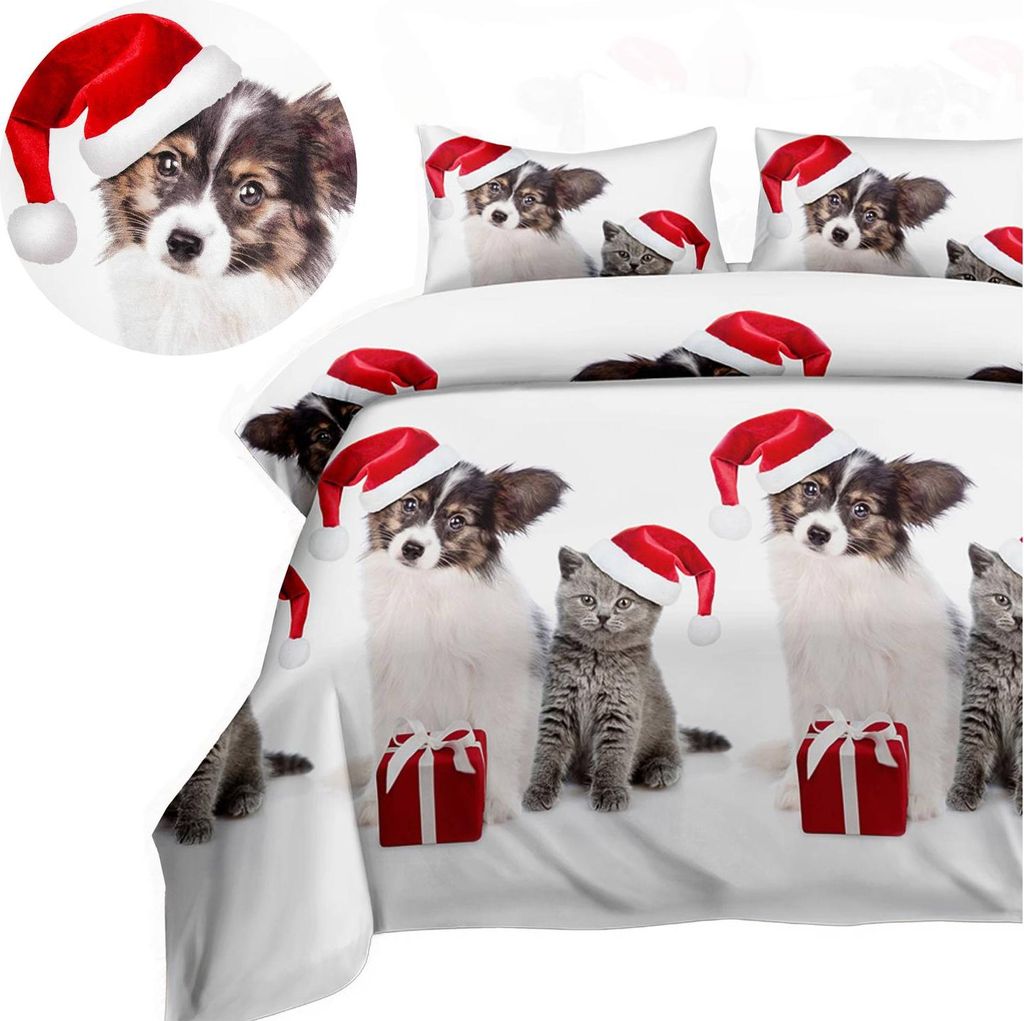 Domarex Bettwäsche-Set 160x200 cm mit 2 Kissenbezügen 70x80 cm – Satin-Mikrofaser, Weich, Wendbar, Premium, Frohe Weihnachten