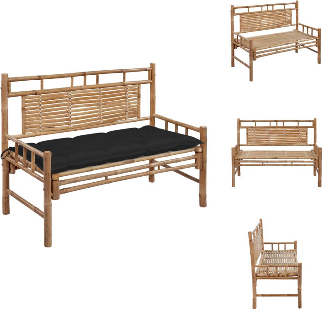 vidaXL Gartenbank mit Auflage 120 cm Bambus - Gartenbänke