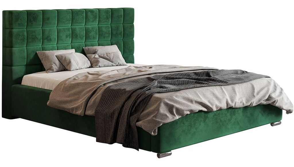 Bett 160x200 cm Noris mit Metall-Lattenrost - Schlafzimmer, Doppelbett - Polsterbett mit Bettkasten, Grün