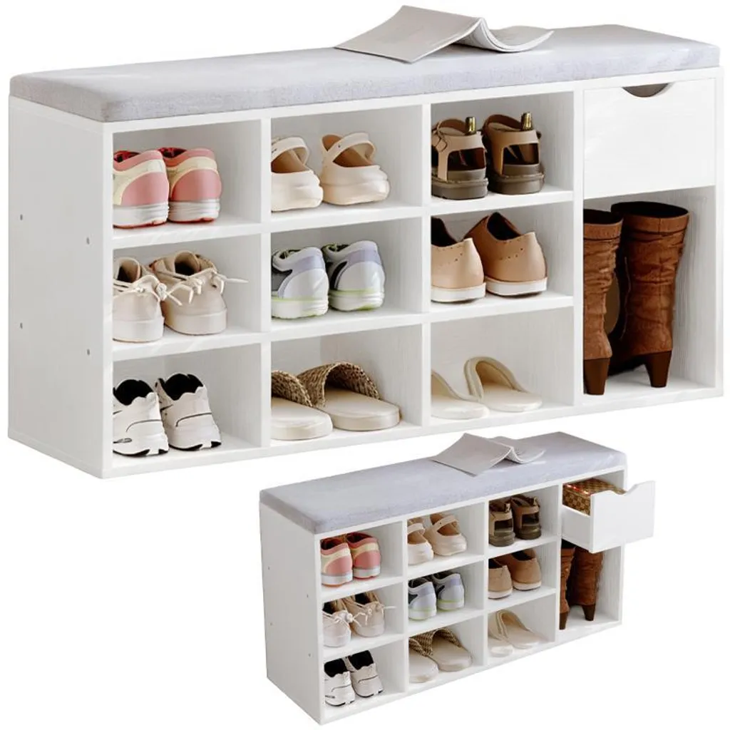 Banquette à Chaussures Moderne 100 cm avec Coffre de Rangement Blanc