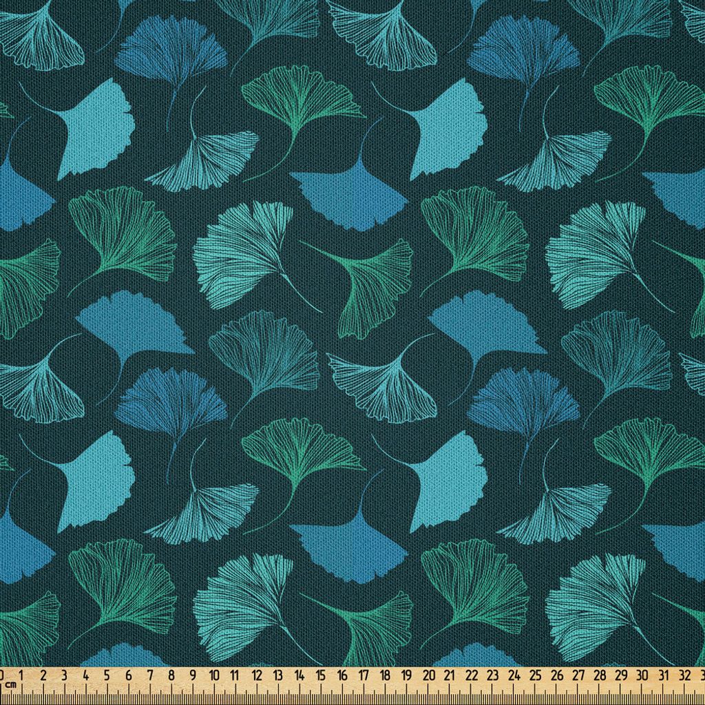 ABAKUHAUS Tropisch Microfaser Stoff als Meterware , Aqua Color Line Kunst Exotische Ginkgo-Blätter wiederholendes Muster, 2 M (230 x 200 cm), Tür...
