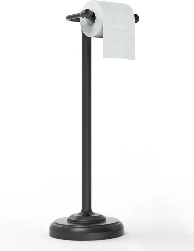 Serviteur WC noir mat avec porte-papier et brosse toilette intégrée