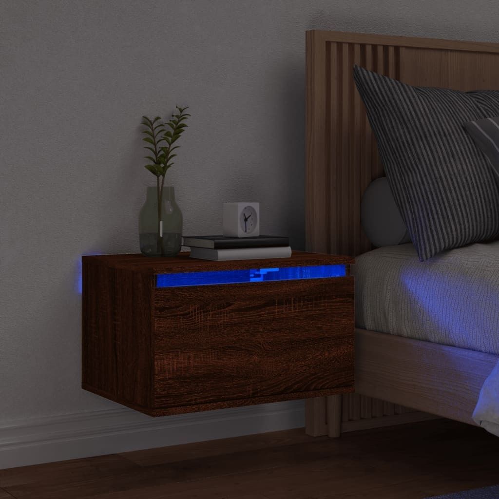 Maison Exclusive - Wand-Nachttisch mit LED-Leuchten Braun Eichen-Optik