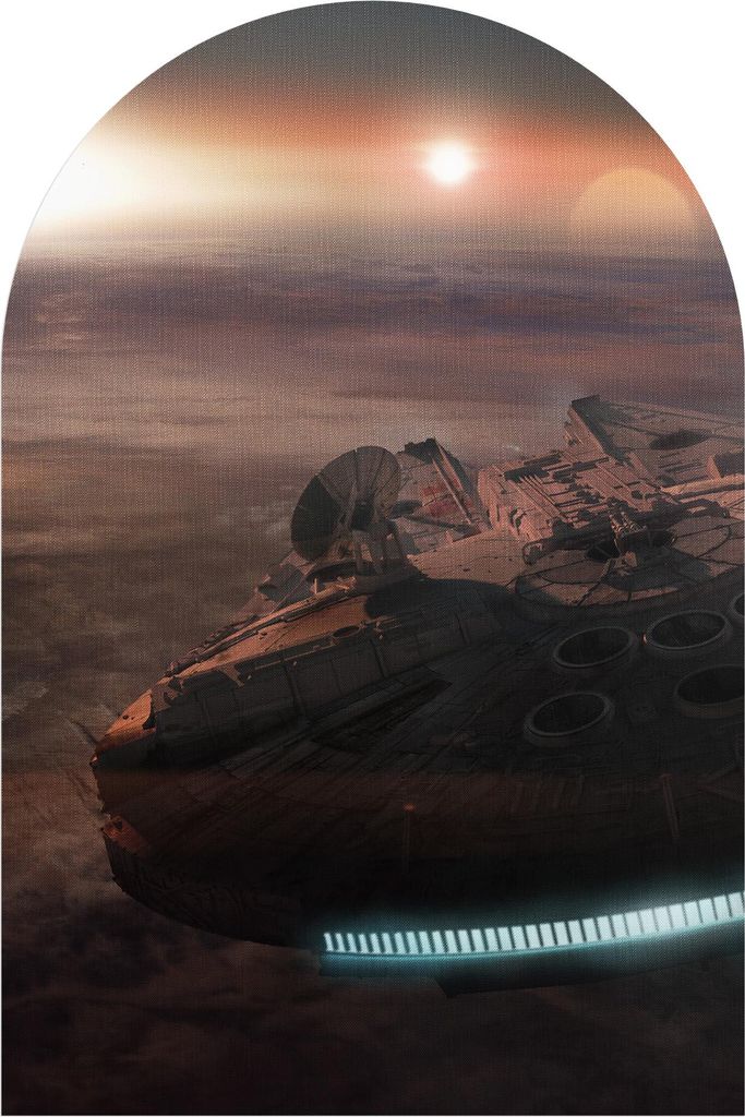 DEQORI Fototapete Rundbogen 120x180 cm 'Millennium Falcon Dunkel' Wand Tapete Sticker