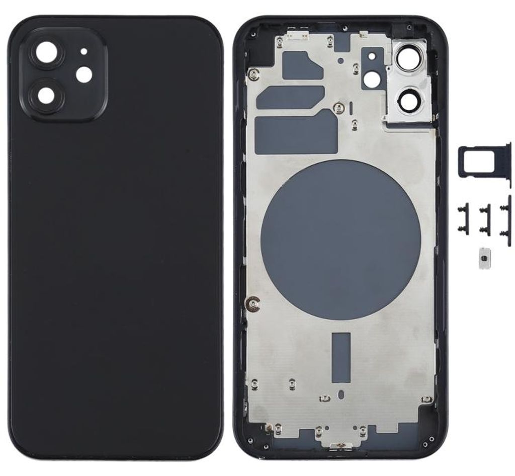Achterkant van de iPhone 12 van glas met frame - Zwart Productafbeelding 