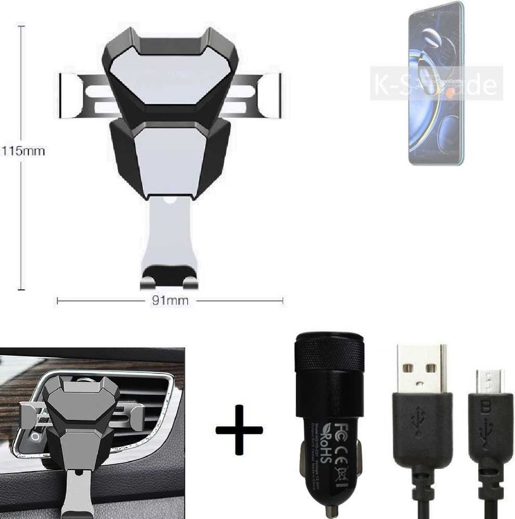 K-S-Trade KFZ Halterung kompatibel mit Xiaomi Redmi Note 11SE Halterung Lüftungshalterung Lüftungsschlitz schwarz-silber Autohalterung Handy inkl.