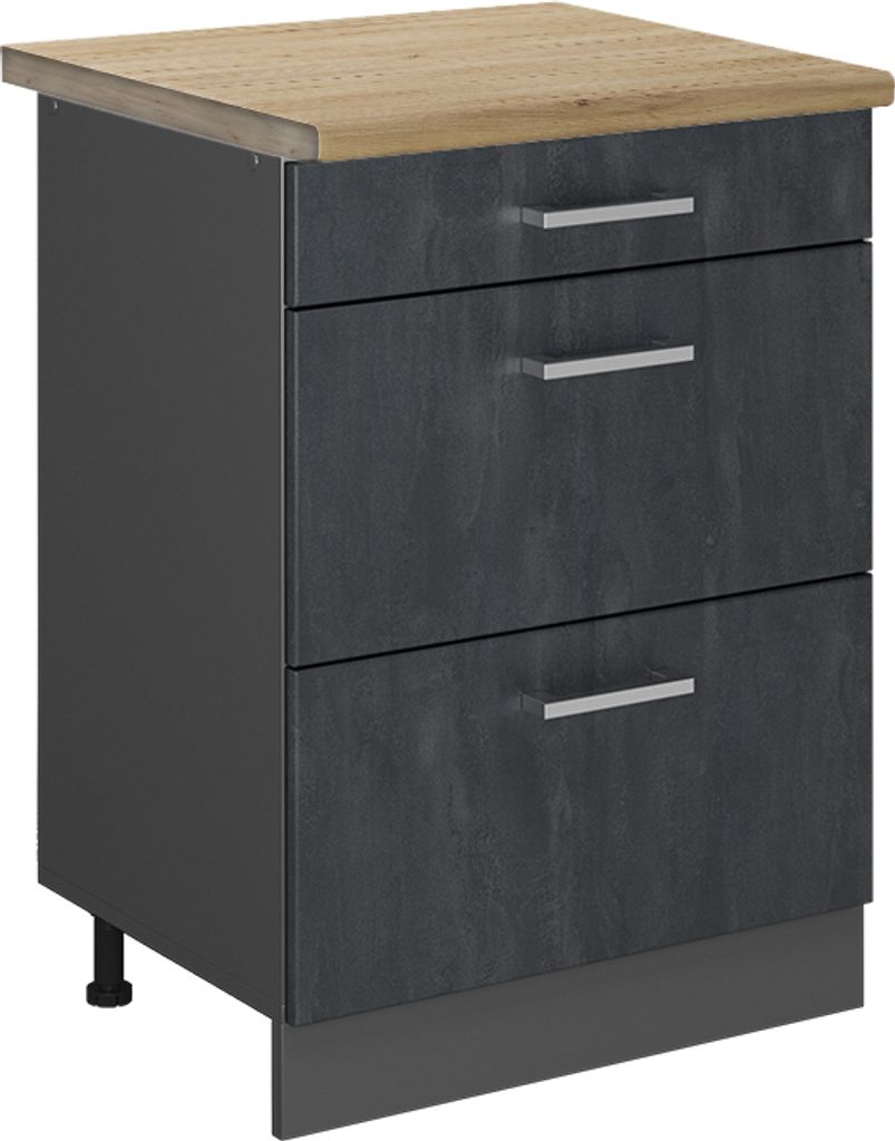 Küchenunterschrank Vicco R-Line Schwarz Beton 60 cm AP Eiche, Model 47599