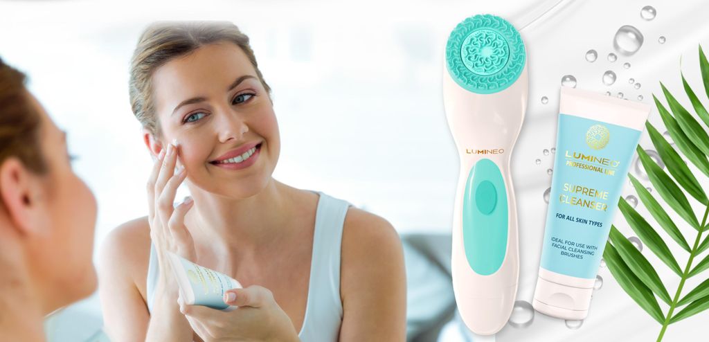 LUMINEO Professional Line Türkisfarbene Gesichtsbürste + Lumineo Reinigungsgel für alle Hauttypen