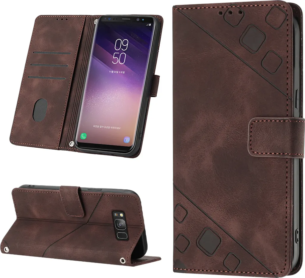 Custodia per Samsung Galaxy S8 in rilievo Custodia a portafoglio in pelle flip con funzione stand Brown