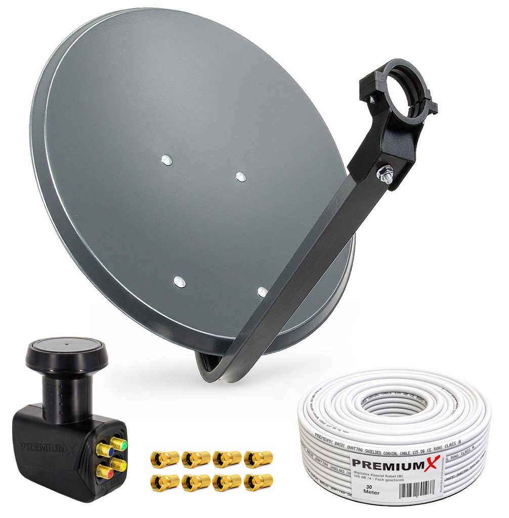 PremiumX SAT Anlage 80cm Antenne Quad LNB 30m Kabel 8x Produktbild 