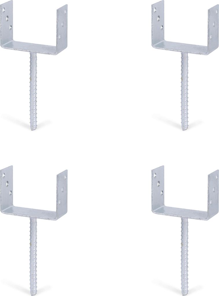 Alberts 4 x U-Pfostenträger mit Riffelstahl-Betonanker, 141x104 mm, Betonanker 200 mm, feuerverzinkt, zum Einbetonieren