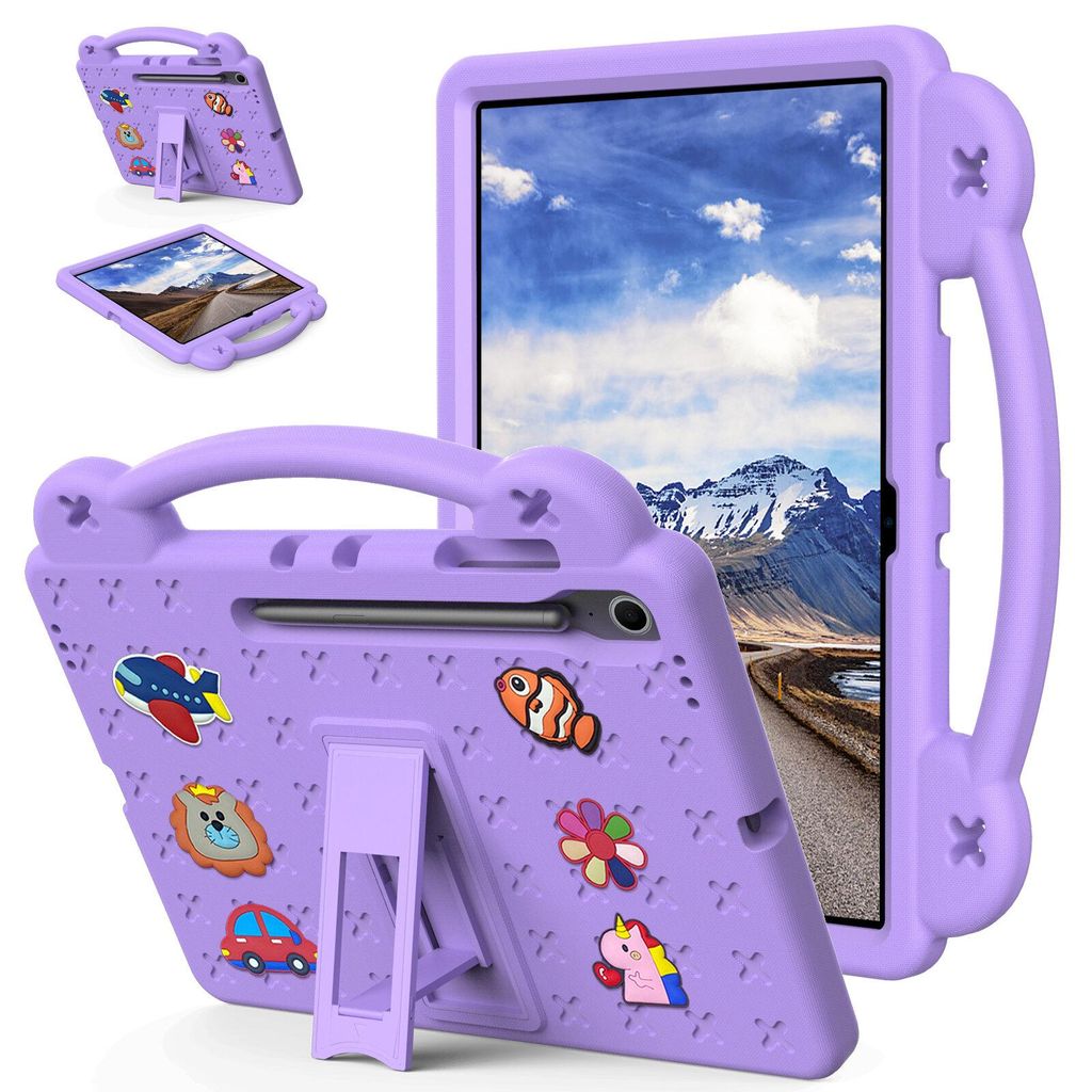 Schutzhülle für Samsung Galaxy Tab S10 FE+ 13,1" 2025 X620 Niedliche Hülle für Kinder, Stoßfest mit Griff und Ständer Lila