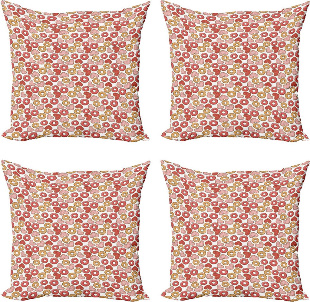 ABAKUHAUS Dessert Kissenbezug Set (4 Stück), Gefülltes Herz Donuts, Moderner Doppelseitiger Digitaldruck, 45 cm x 45 cm, Mehrfarbig