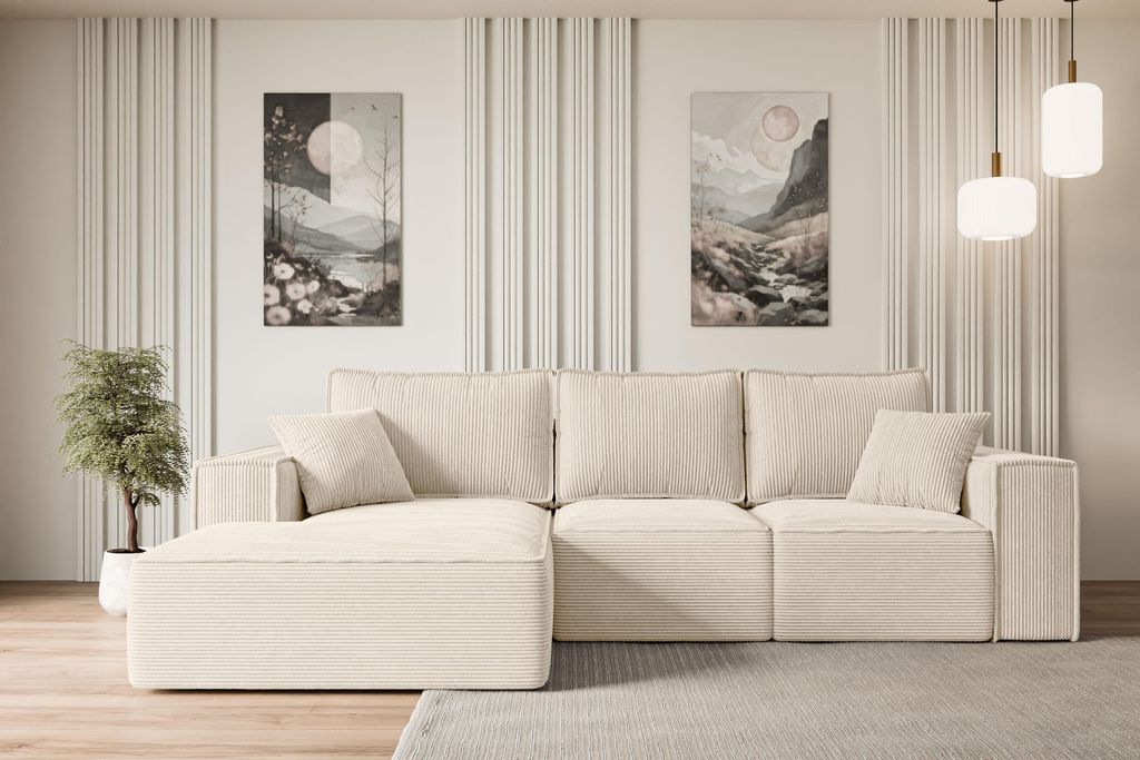 ALTDECOR Ecksofa mit Schlaffunktion und Bettkasten SERRA-L-S - 266x161x87 cm Beige - Corner Sofa Bett Eckcouch Couch L-Form Schlafcouch Ausziehbar ...