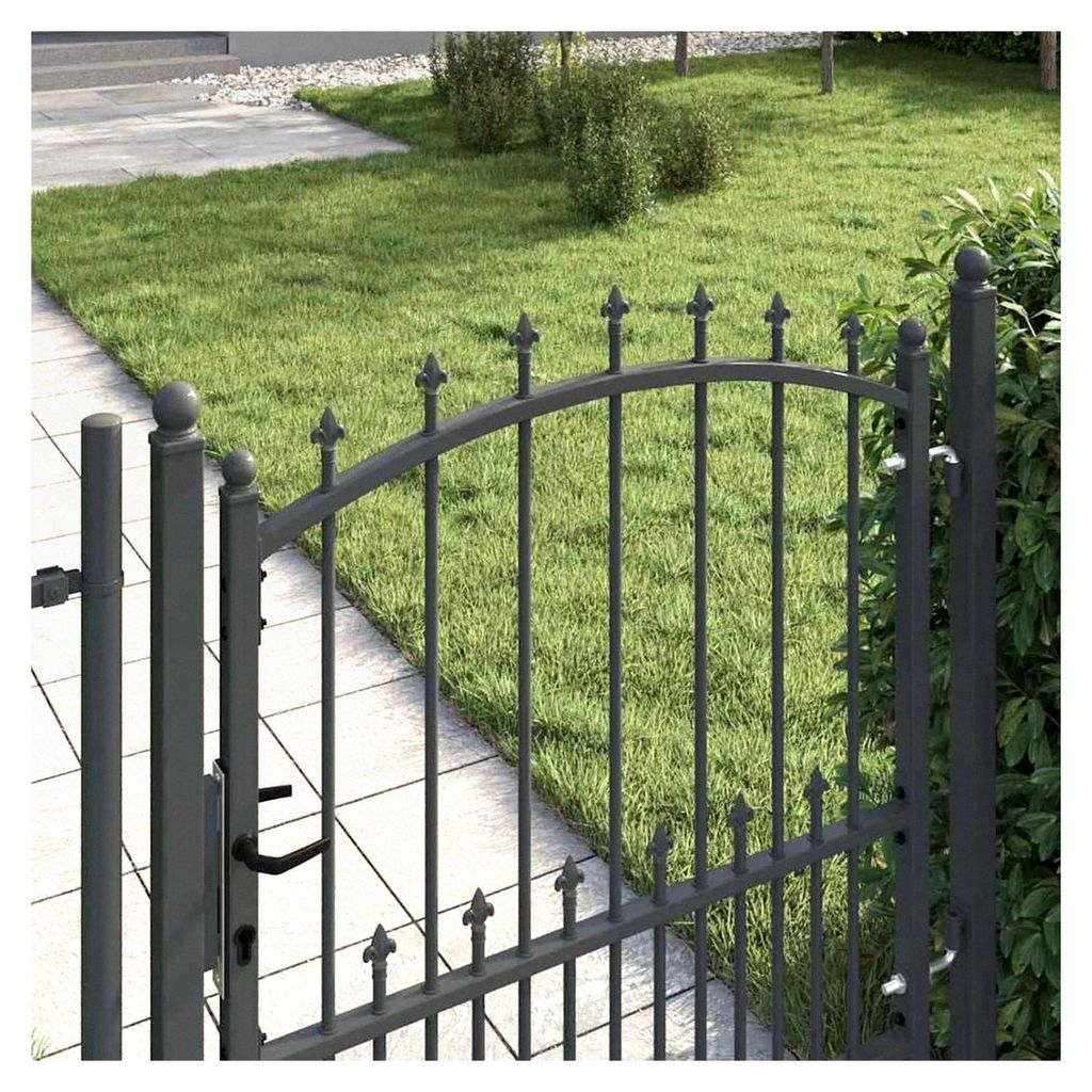 Gartentor mit Spitzen Grau 100 x 100 cm aus pulverbeschichtetem Stahl