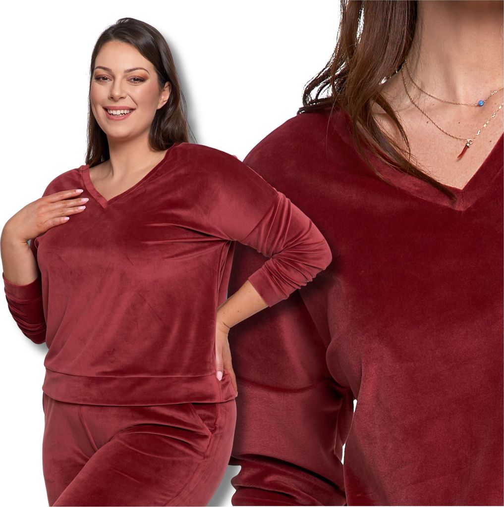 Damen Velours Sweatshirt Moraj Glatt Warm Klassisch Über Den Kopf Bequem M