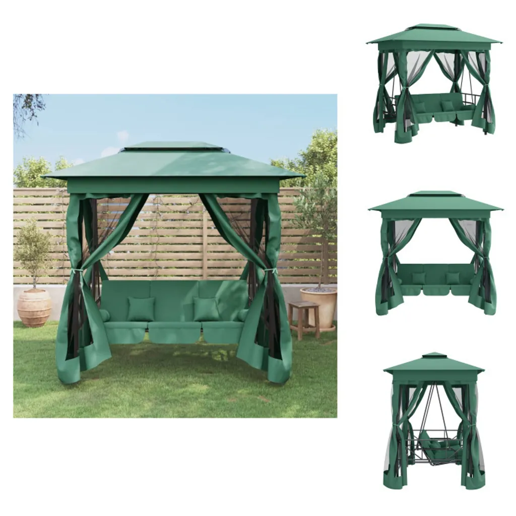 Balançoire de Jardin Hollywoodienne avec Pavillon Vert en Acier Robuste
