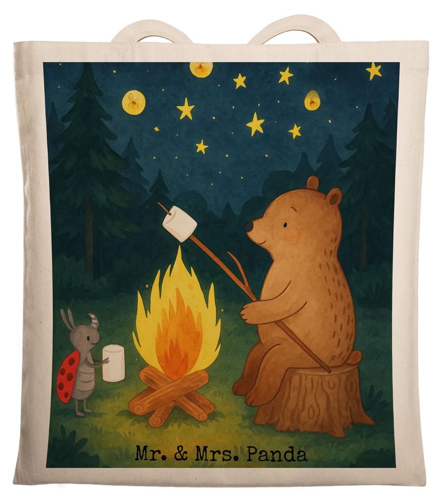 Mr. & Mrs. Panda einkaufsshopper Bär & Marienkäfer Lagerfeuer Design - Weiß - Geschenk, Tasche, Laptoptasche, Tote Bag, Tragetasche, Teddy, Baum...
