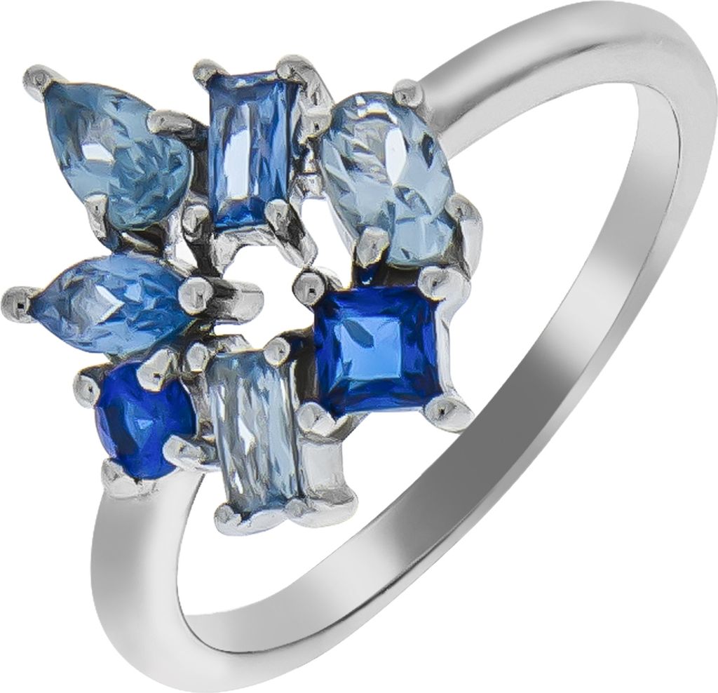 V Ring 925/- Sterling Silber weiß 060 (19,1) synth. Glasstein blau 358271545