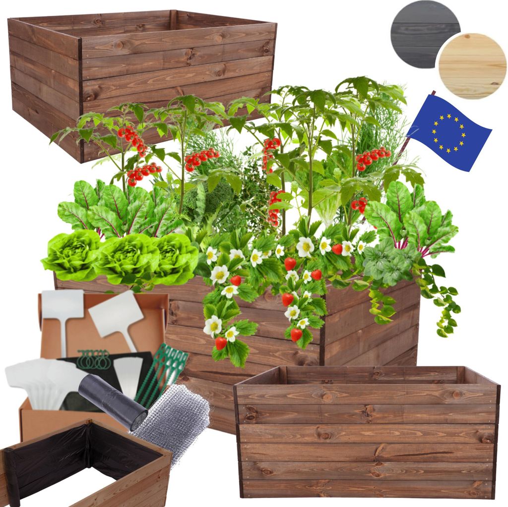MODO24 Hochbeet Holz, Pflanzkasten, Massivholz, Kiefer, Kräuterbeet, Blumenkasten, Garten, Terrasse, 54x120x100 cm, Braun, ZP06