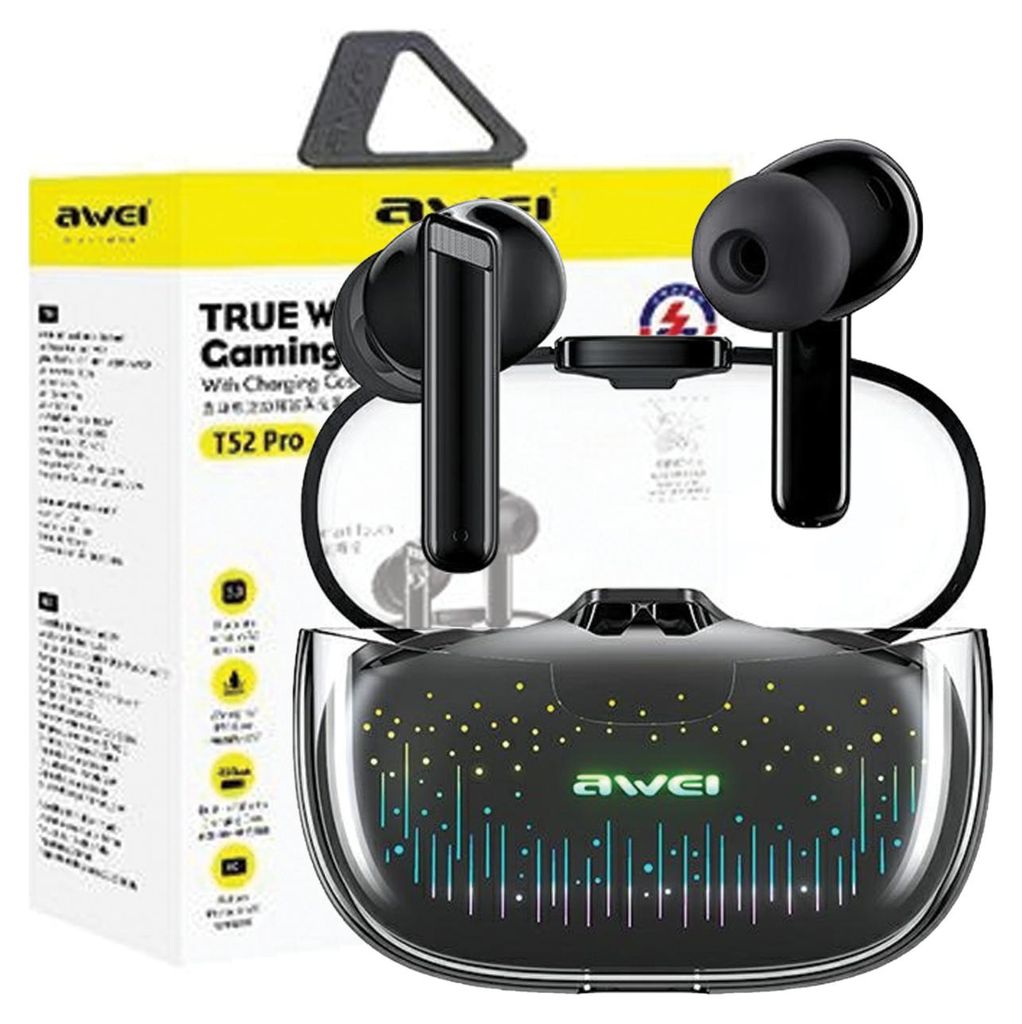 Awei Bluetooth Kopfhörer 5.3 T52 Pro2 Tws + Docking Station Schwarz/Schwarz