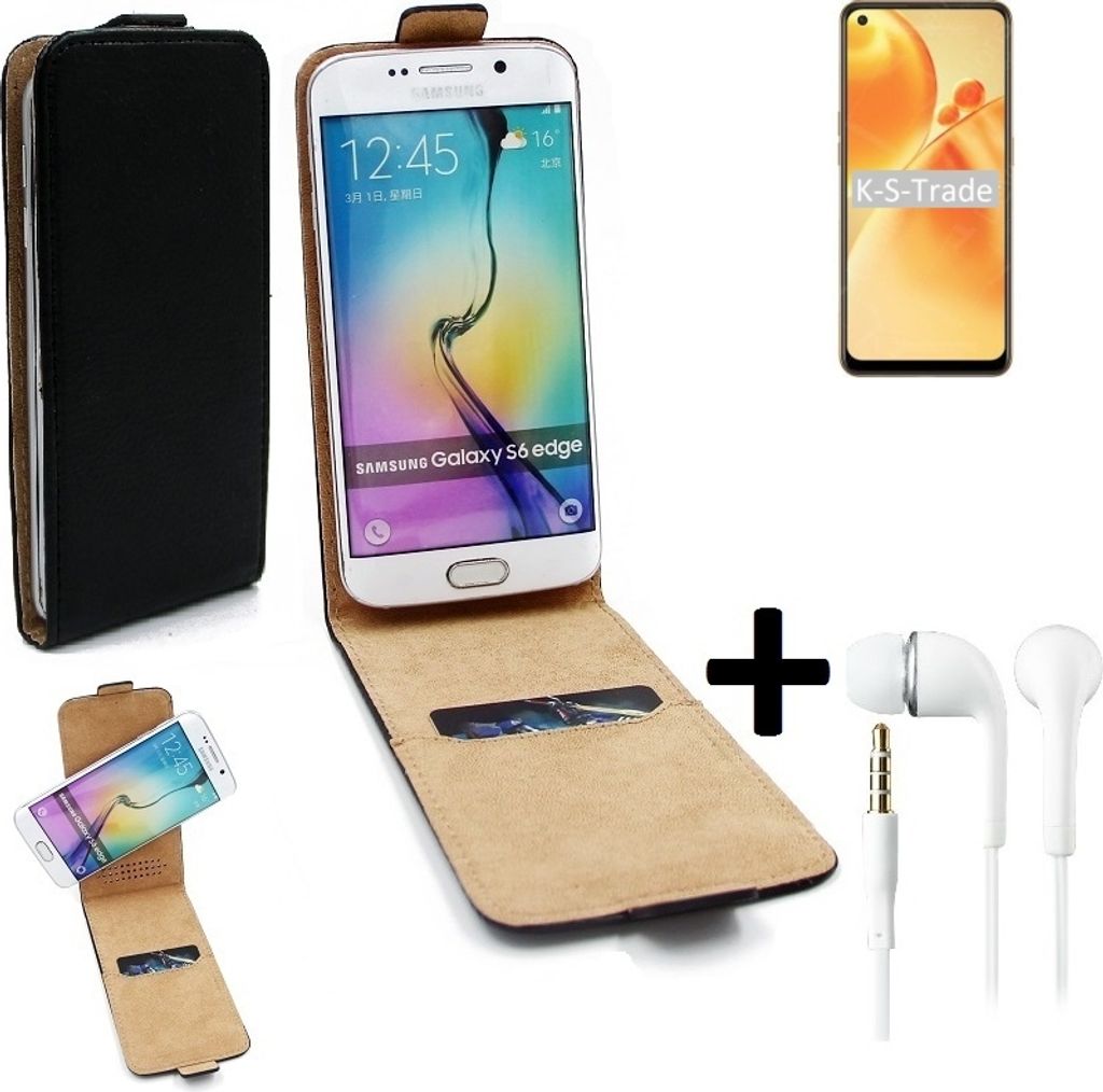K-S-Trade Handy-Hülle + Kopfhörer kompatibel mit Oppo F19s 360° Flipstyle Schutz-Hülle Smartphone Tasche Case Flip cover schwarz 1x