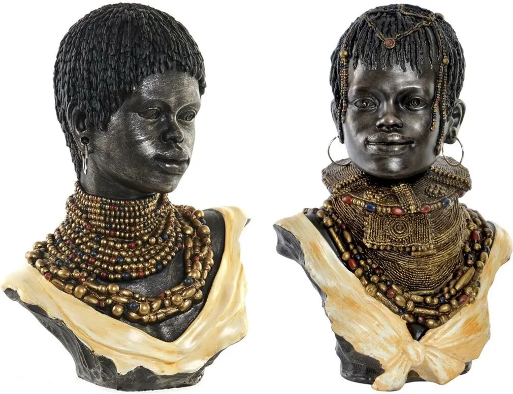 Sculpture Coloniale Africaine DKD Home Decor Noir et Beige 42cm - Lot 2