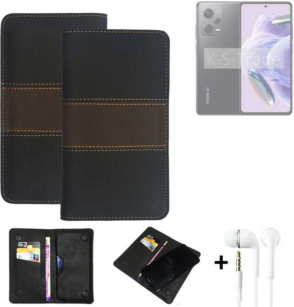 K-S-Trade Handyhülle + Kopfhörer kompatibel mit Xiaomi Redmi Note 12 Pro+ Schutzhülle Walletcase Bookstyle Tasche Schutz Case Hülle Wallet Cover
