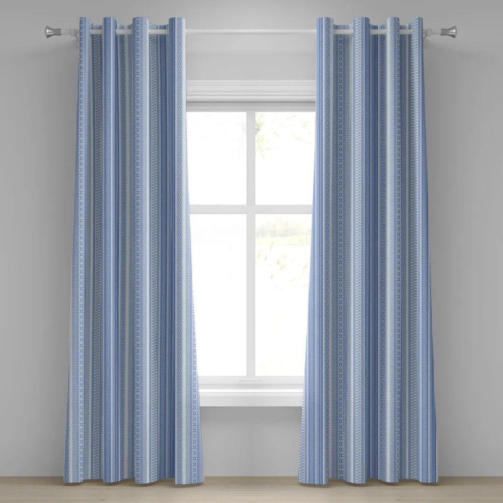 Rideau géométrique brodé bleu avec œillets pour salon nordique 280cm