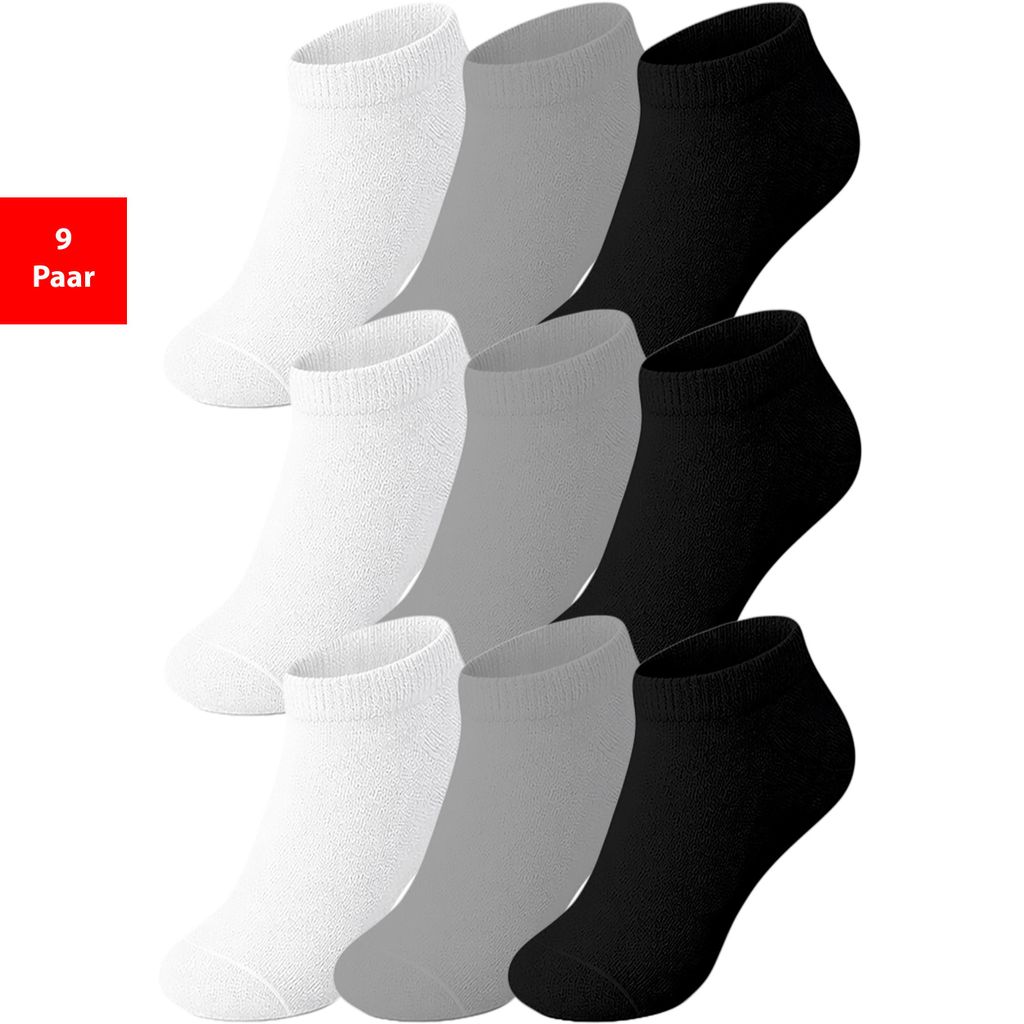 Sneaker Socken Herren & Damen 6-12 Paar Quarter Socken Baumwolle Freizeit Sport - Schwarz-Weiß-Grau, 43-46, 9 Paar