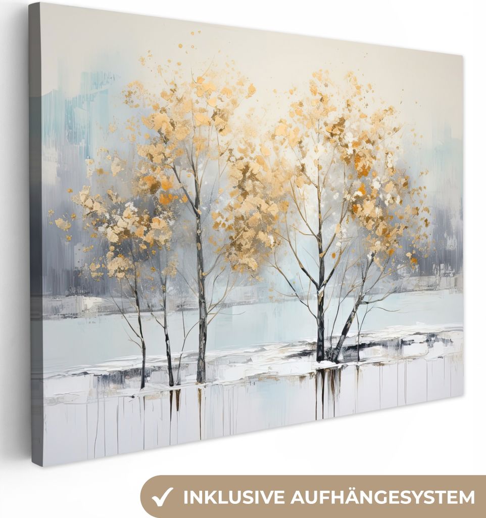 MuchoWow - Leinwandbilder - Winter - Bäume - Natur - Acryl - Kunst, Wandbild, Wanddeko Bilder Wohnzimmer, 40x30 cm