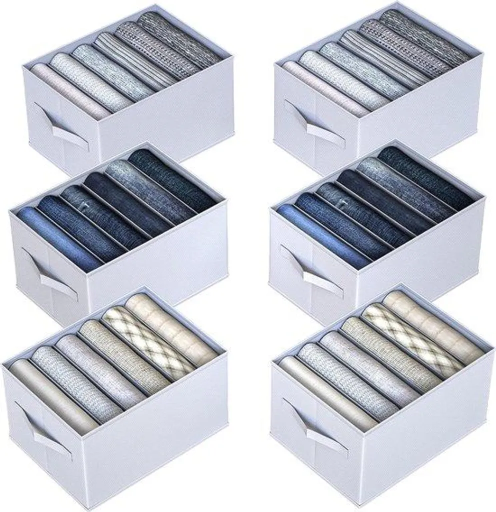 Lot de 6 bacs de rangement en bois rigide pour jeans, format 34x25x20 cm