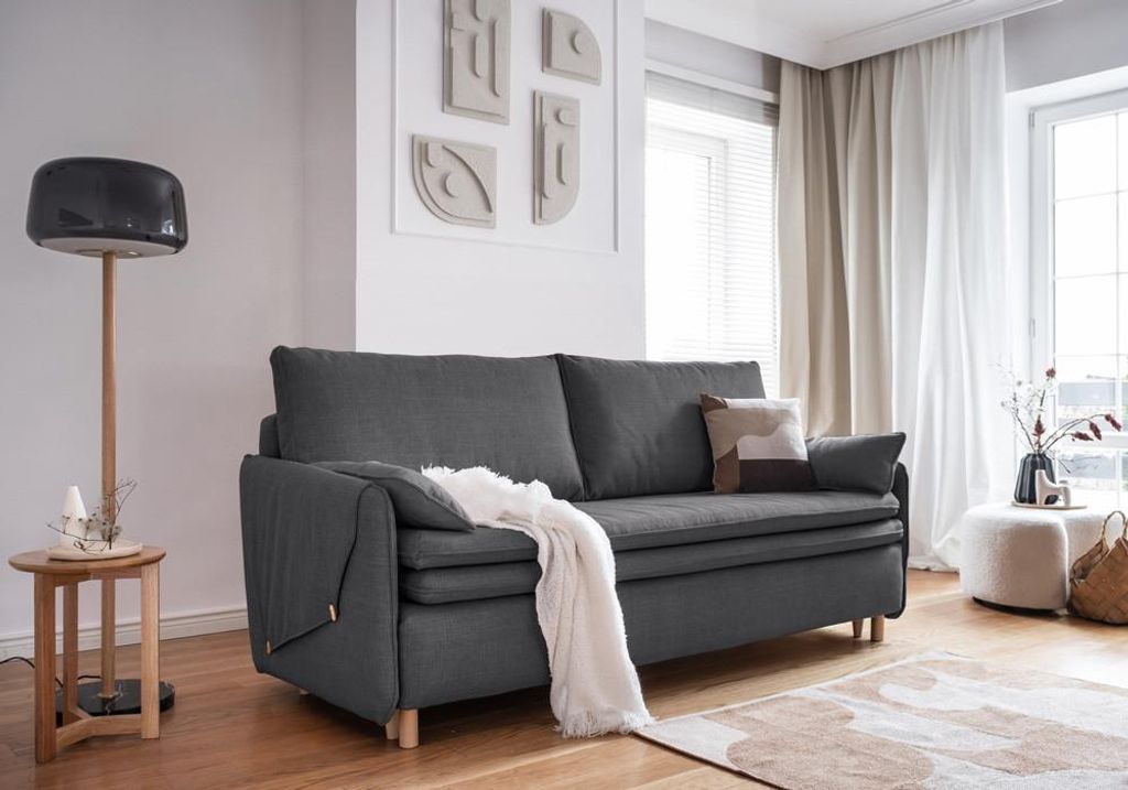MIUFORM Simon - Sofa mit Bettfunktion - 207x90cm - Dunkelgrau - 3-Sitzer Schlafsofa