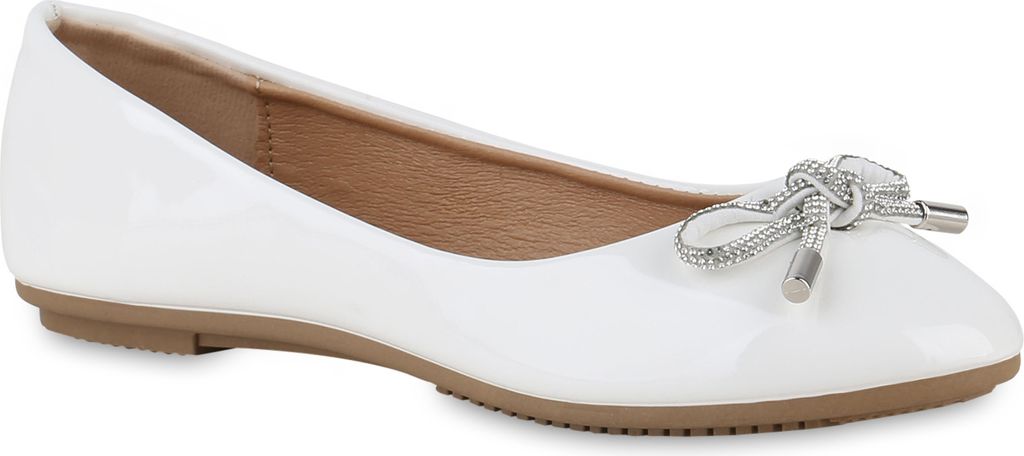VAN HILL Damen Klassische Ballerinas Elegante Strass Schleifen Schuhe 841031, Farbe: Weiß, Größe: 38