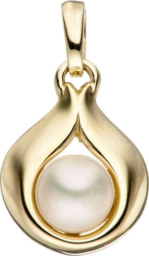 Anhänger Perlenanhänger Tropfen Süßwasser Perle in der Mitte 333 Gold Gelbgold